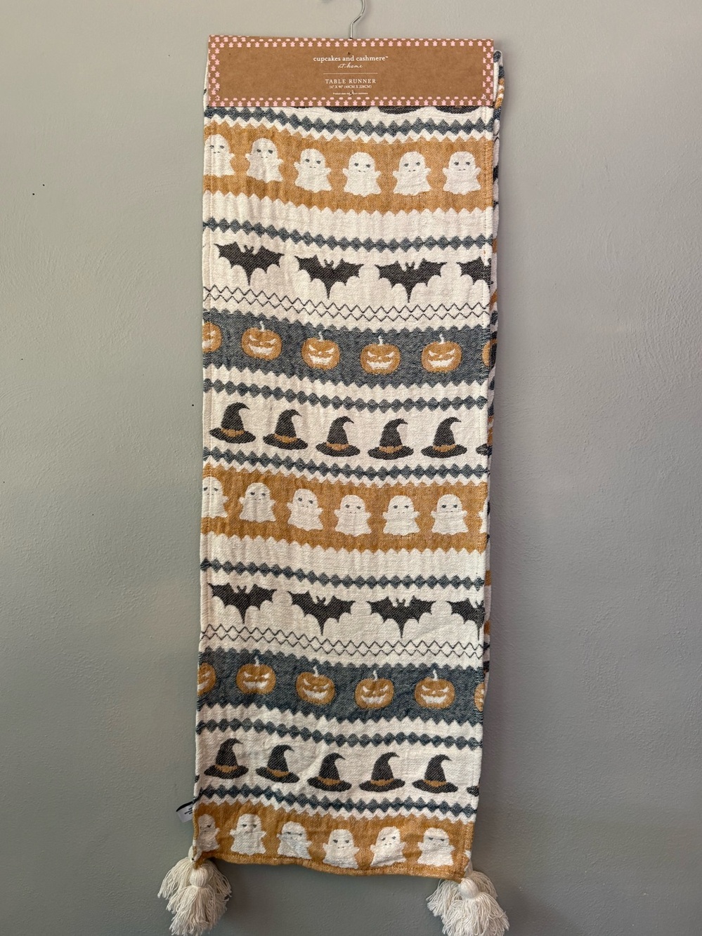 cupcakes & cashmere Mustard, Cream, and Black Ghost Patterned Table Runner